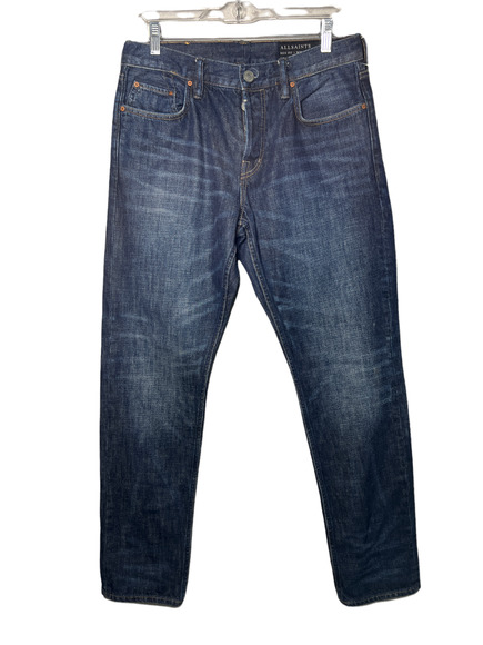 AllSaints Mens size 32 x 32 Rigg Fit Blue Button Fly Straight Leg Denim Jeans - Picture 1 of 11
